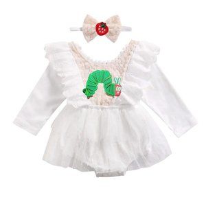 Hungry Caterpillar Dress White Lace Long Sleeve Floral Girl Outfit Clothes